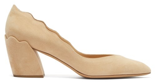 Chloe - Laurena 60 Suede Block Heel Pumps - Nude