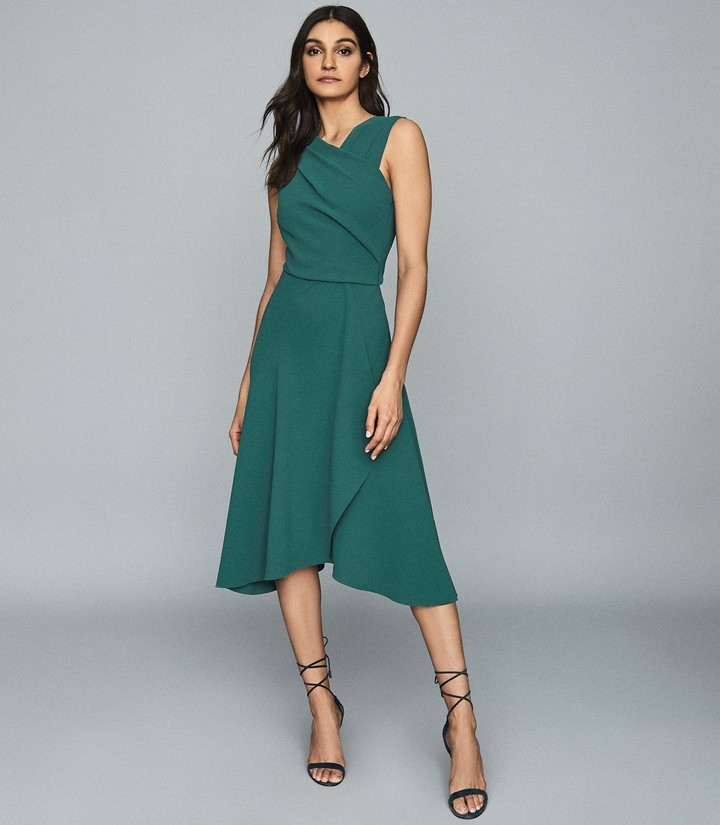 Reiss Marling - Wrap Front Midi Dress in Teal - ShopStyle
