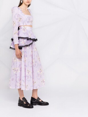 Ulyana Sergeenko Asymmetric Floral-Print Skirt