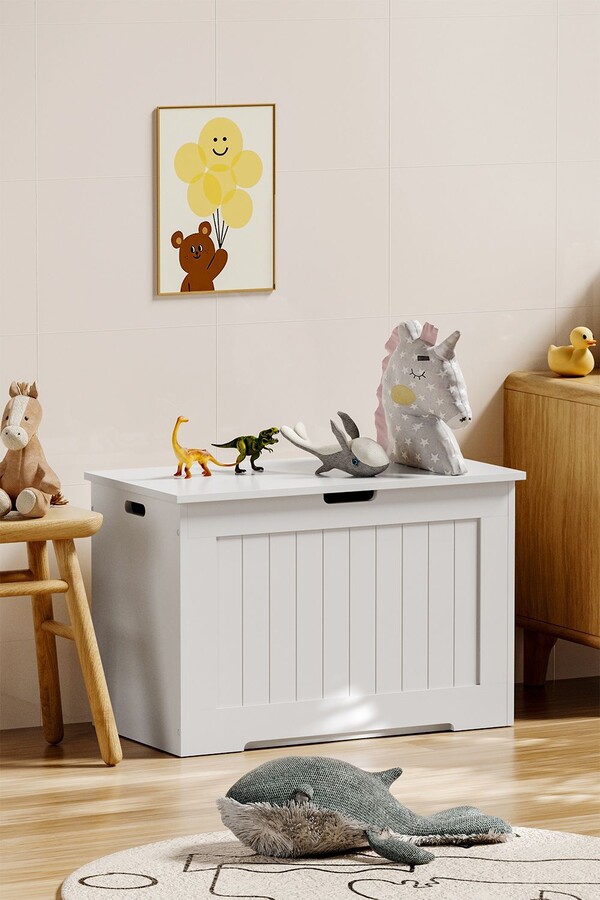 Storage Organizer White Wooden Toy Box Chest M0744052934349 White