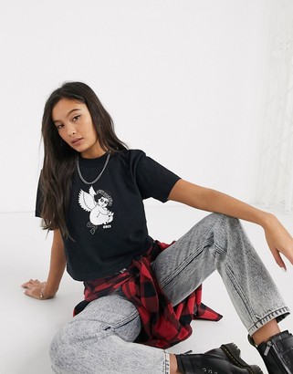 Obey cropped t-shirt with evil angel graphic