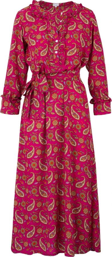 AtLAST Meg Midi Dress In Hot Pink Paisley