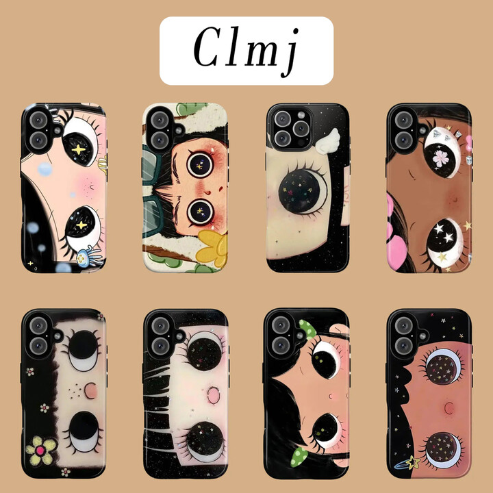 Clmj BIG EYES COMIC GIRL Phone Case for iPhone 17 16e 16 15 14 13 12 11 X XS XR XSMAX Air Pro Max Plus Luxury Double-layer Cover