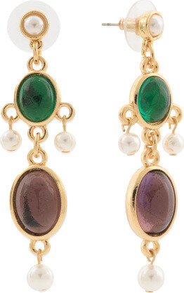 TJMAXX 24Kt Gold Plated Glass Stone And Pearl Drop Earrings