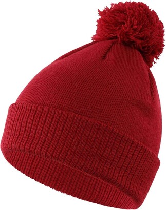 Magracy Outdoor Women's Winter Hat Warm Acrylic Beanie Bobble Cap Knit Pom Pom Hat Red