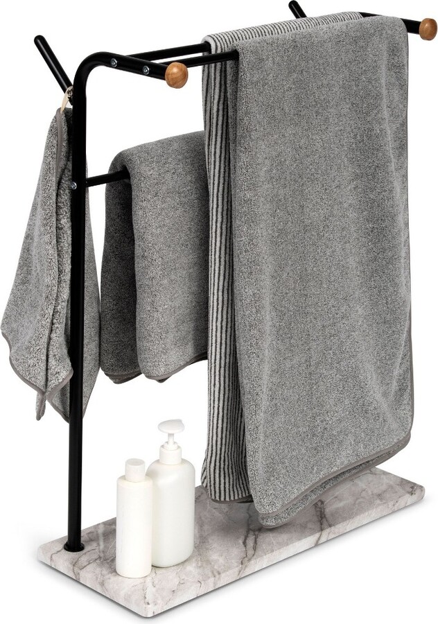 Juvale Free Standing Towel Rack for Bathroom with Marble Base, 3 Tier