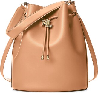 Lauren Ralph Lauren Leather Large Andie Drawstring Bag Handbag Sand