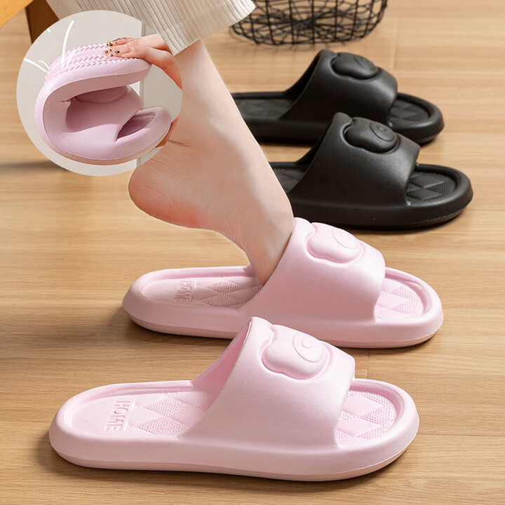 Women Cartoon Bear Pillow Slides Comfy Solid Color EVA Home Slippers Are Soft Lightweight Non Slip Bathroom Slippers Unisex 2025