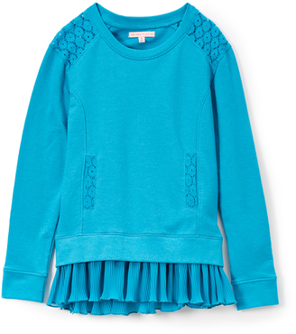 Celebrity Pink Blue Lace & Chiffon Layered French Terry Pullover - Girls