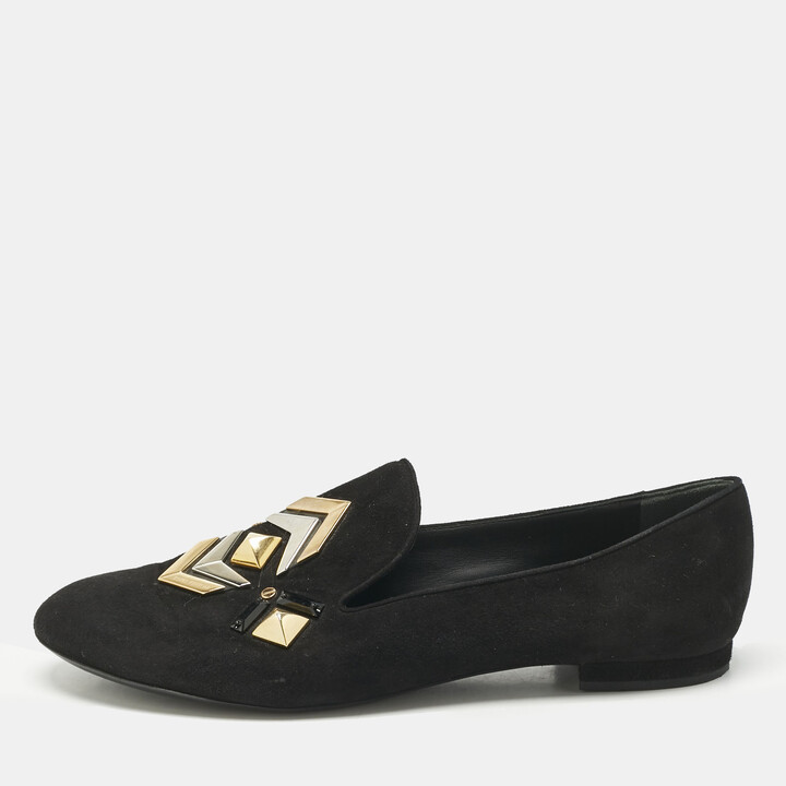 Louis Vuitton Black Suede Stud Embellished Smoking Slippers Size 39.5
