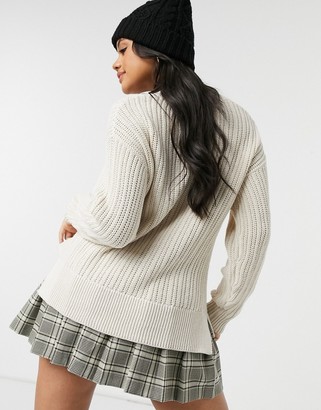 Pimkie thick cable knit v neck jumper in ecru