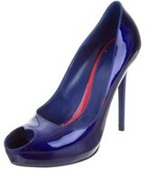Thumbnail for your product : Alexander McQueen Patent Leather Peep-Toe Pumps
