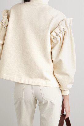 Mother of Pearl + Net Sustain Faux Pearl-embellished Organic Cotton-jersey Turtleneck Sweatshirt - Ecru
