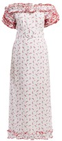 Thumbnail for your product : Gül Hürgel Ruffled Off-shoulder Floral-print Linen Dress - White Print