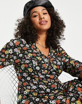 Thumbnail for your product : ASOS Curve ASOS DESIGN Curve collared button through mini shirt dress in black floral print