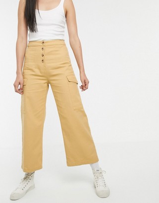ASOS DESIGN wide leg lightweight jean with button detail in marigold