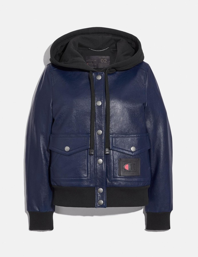 Coach X Champion Super Fleece Hooded Leather Jacket ShopStyle