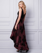 Thumbnail for your product : Le Château Flocked Floral Print Satin Gown
