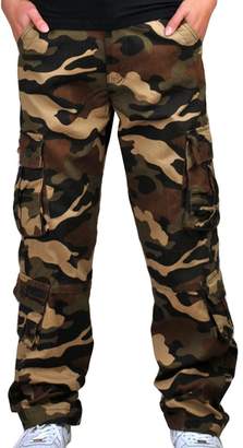Ubasics Men's Relaxed Comfort Pocket Cargo Mid Rise Leisure Cotton Camo Pants Khaki 38