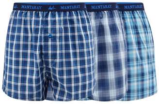 Mantaray - Pack Of Three Blue Checked Woven Boxers