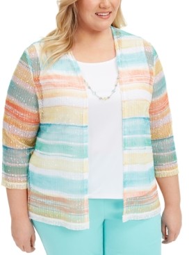 Alfred Dunner Plus Size Spring Lake Striped Layered-Look Top - ShopStyle