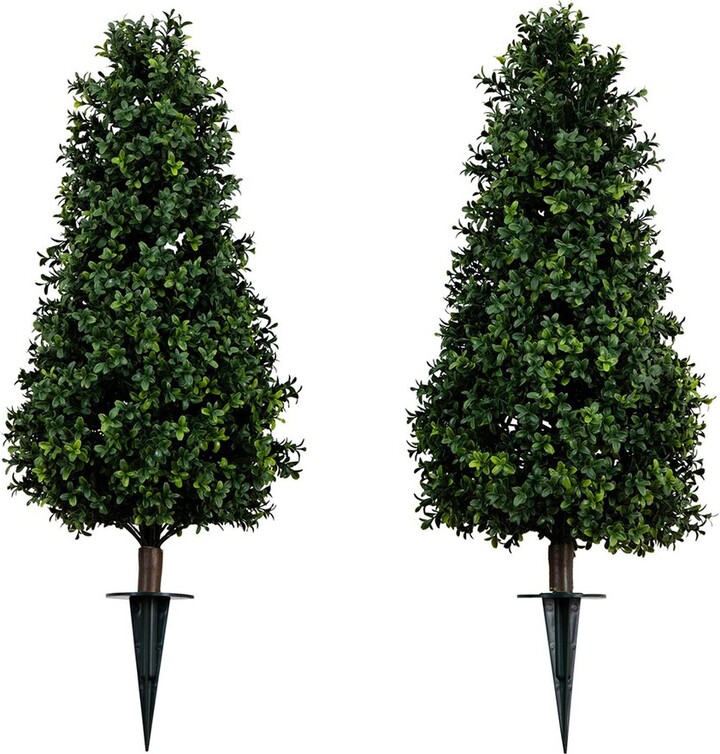 Nearly Natural Set Of 2 3Ft Uv-Resistant Artificial Boxwood Plant With Integrated Ground Stake (Indoor/Outdoor)