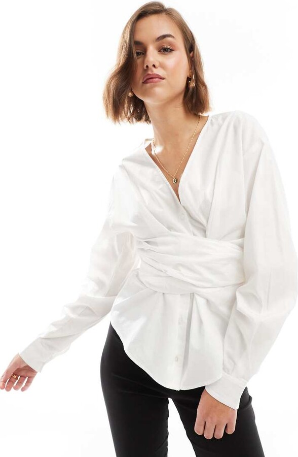 ASOS DESIGN deconstructed wrap detail shirt in white ShopStyle Tops