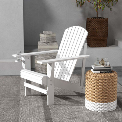 Highland Dunes Outsunny Wooden Adirondack Chair, Outdoor Patio Lawn Chair With Cup Holder, Weather Resistant Lawn Furniture, Classic Lounge For Deck, Garden, Backyar