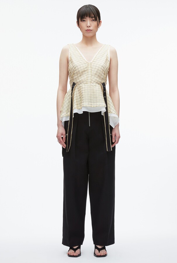 Plaid Organza V-Neck Top in HAY MULTI