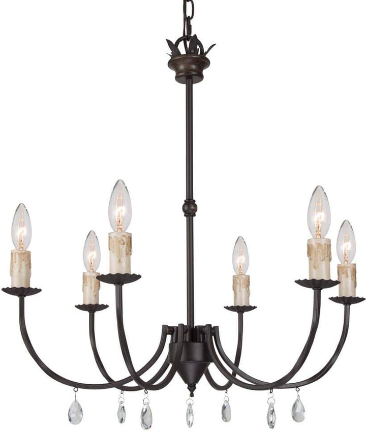 6-Light Transitional Farmhouse Chandelier with Iron Pendant with Crystal Drops Oil-Rubbed Bronze Finish