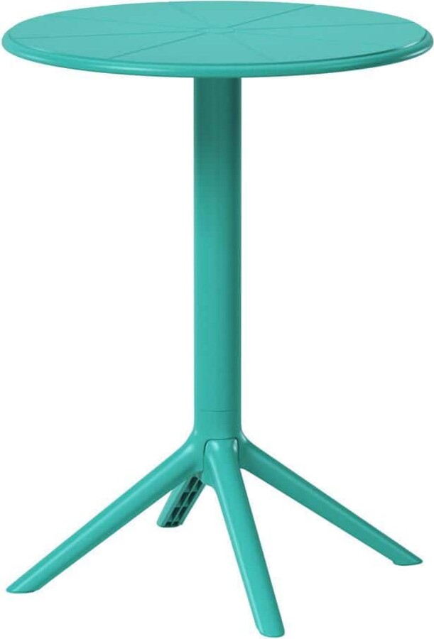 Westin Outdoor Frond and Form Modern Outdoor 23.5 in. Round Pedestal Base Poly Plastic Patio Bistro Dining Table, Turquoise