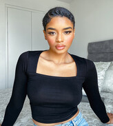 Thumbnail for your product : ASOS Petite DESIGN Petite crop top with square neck in black