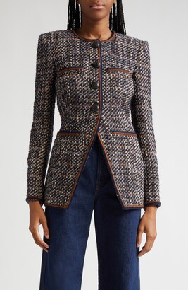 Louis Vuitton Tricolor Bouclé Tweed Blazer Deep Navy. Size 38