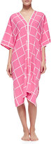 Thumbnail for your product : Natori Windowpane-Print Short-Sleeve Caftan, Tropical Pink