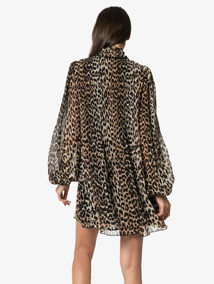 Ganni Leopard Print Floaty Mini Dress