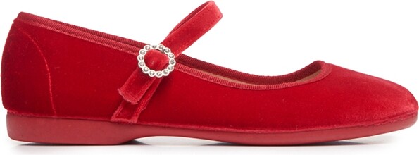 Childrenchic Girls Holiday Velvet Mary Janes in Red