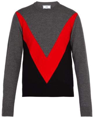 Ami Chevron Panelled Merino Wool Sweater - Mens - Grey Multi