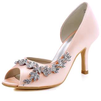 ElegantPark HP1542 Women Peep Toe Rhinestones Pumps High Heel Satin Wedding Bridal Dress Shoes US 5