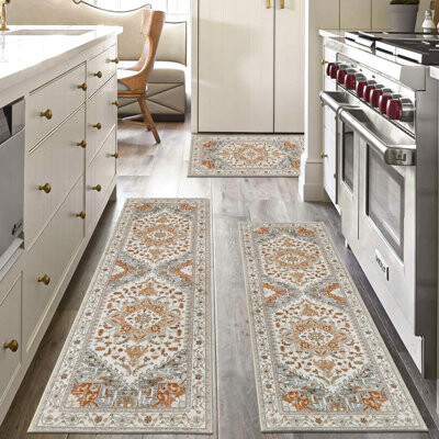 Bungalow Rose Washable Kitchen Rugs Sets Of 3, Non Slip Kitchen Mats For Floor With Rubber Backing, Waterproof & Stain Resistant Carpet Runner Throw Rug For Kitchen
