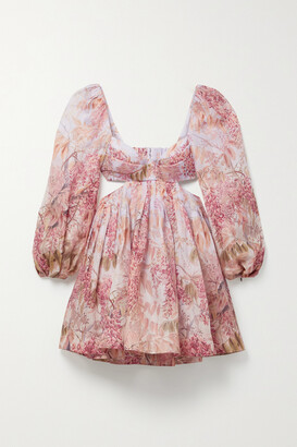 Zimmermann Wild Botanica Open-back Cutout Floral-print Linen And Silk-blend Mini Dress - Pink