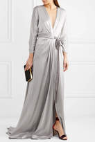 Thumbnail for your product : Jenny Packham Velvet-trimmed Satin-crepe Wrap Gown