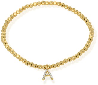 Ron Hami 14K Yellow Gold Diamond Initial Charm Beaded Bracelet - 0.09 ctw