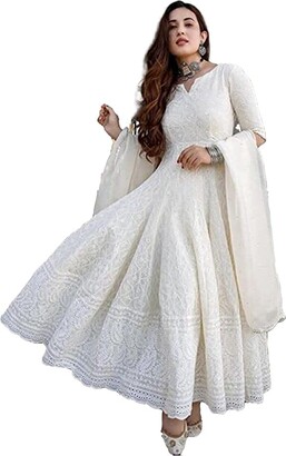 KUROCK Indian Traditional Chikankari Cotton Anarkali Kurtis For Women  Summer Dress Tunic Dupatta Set Pakistani Dresses- Long Kurta - ShopStyle