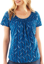 Thumbnail for your product : JCPenney St. John's Bay Short-Sleeve Smocked Print Top - Petite