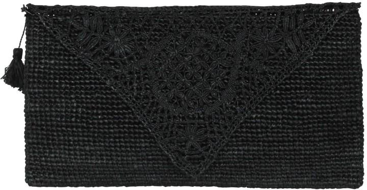 black raffia clutch bag