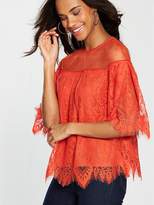 Thumbnail for your product : Very Spot Mesh Lace Top - Orange