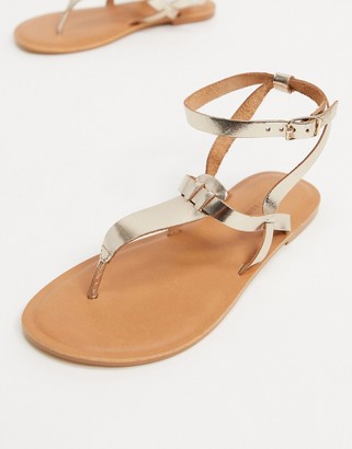ASOS DESIGN Wide Fit Fennel leather toe post sandal in gold