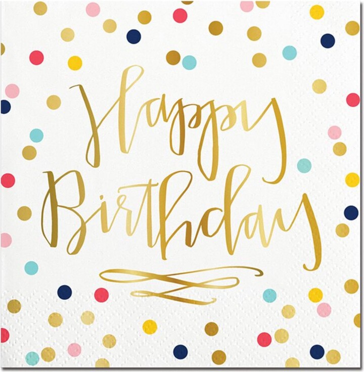 Slant Collections Slant Party Supplies - Paper Napkins Disposable Cocktail Napkin Set for Birthday, 5" x 5", Polka Dot Foil Happy Birthday