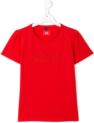 Armani Junior logo print T-shirt - kids - Cotton/polyester - 14 yrs