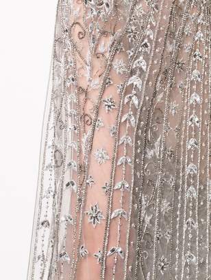 Marchesa sheer train sleeve gown and cape